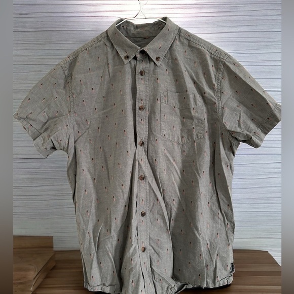 PRANA Men's Med Broderick Button Up Shirt Short Sleeve Standard Fit Gravel Gray - Picture 2 of 11